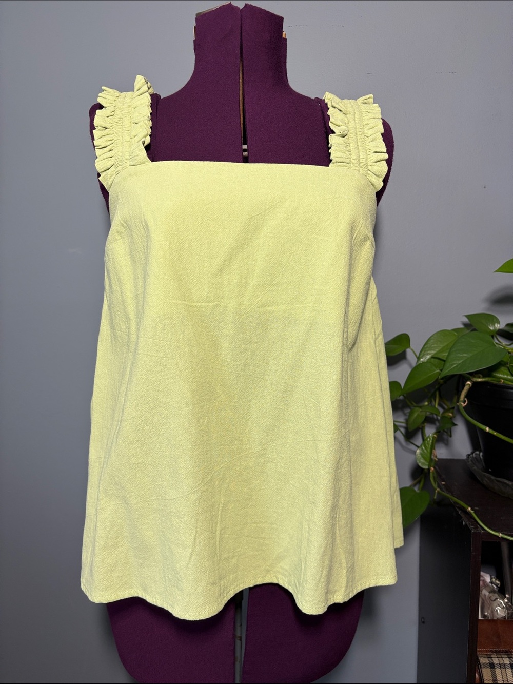 Heyson Ruffled Stretchy Strap Square-Neck Tank Top - Light Lime Green